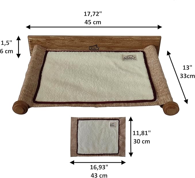 Cat Hammock and Wall Shelves Perches for Sleeping, Wooden Mounted Cat Shelf for Indoor, perches for Wall, Pet Wall Furniture (Beige)