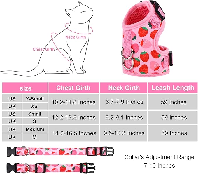URATOT Cat Harness and Leash Set Cat Vest Harness Pet Leash and Collar Set Pet Harness for Kitties Puppies Small Pets Outdoor Walking, X-Small