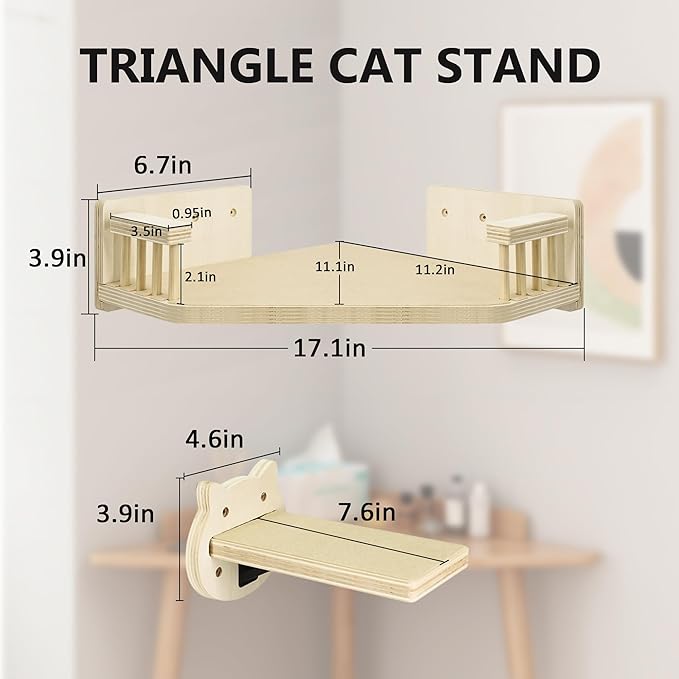 Cat Wall Shelves, Corner Cat Shelves and Perches for Wall, Cat Wall Furniture Cat Shelf with 3 Steps, Wall Mounted Cat Hammock Cat Bed with Plush Covered, Wood Cat Climbing Shelf for Indoor