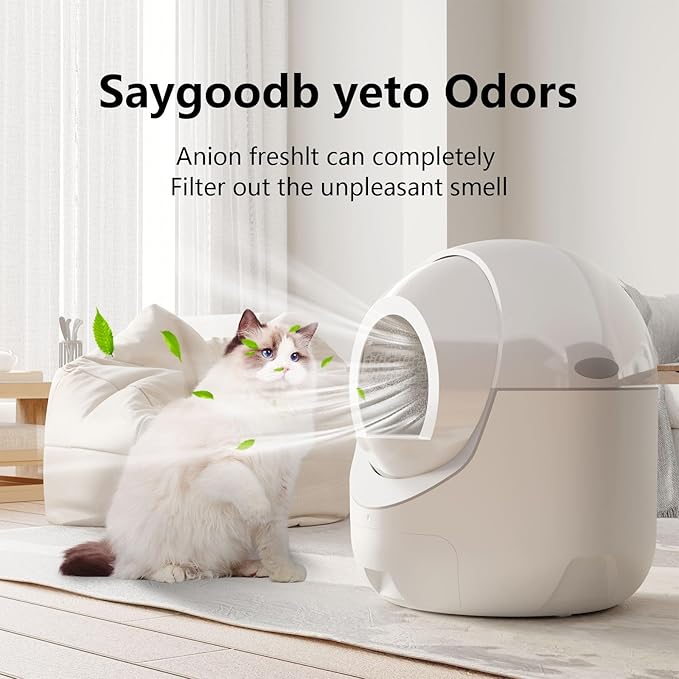 Automatic Cat Litter Box Self Cleaning, Self Cleaning Litter Box, Hands-Free Cleanup Less Tracking，Anti-Pinch/Odor-Removal Design