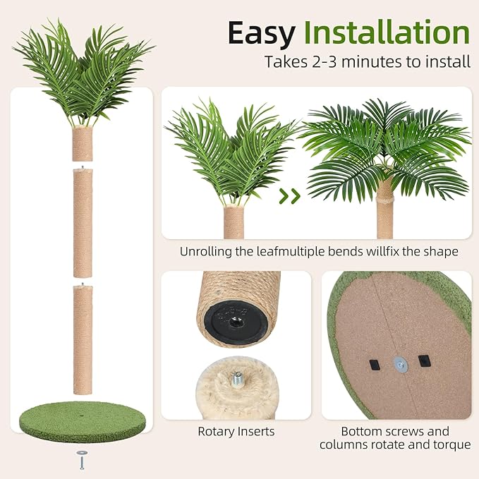 Cat Scratcher with Sisal Rope 39.4 inch Tall Cat Tree for Indoor Cats Large Adult Cat Scratching Post,Cute Kitten Cat Scratching Posts in Palm Tree
