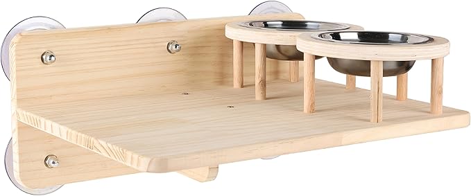 Cat Window Shelf Feeding Station,Wood Window Seat Mounted with Heavy Duty Suction Cups for Cats Sunbathing and Overlooking