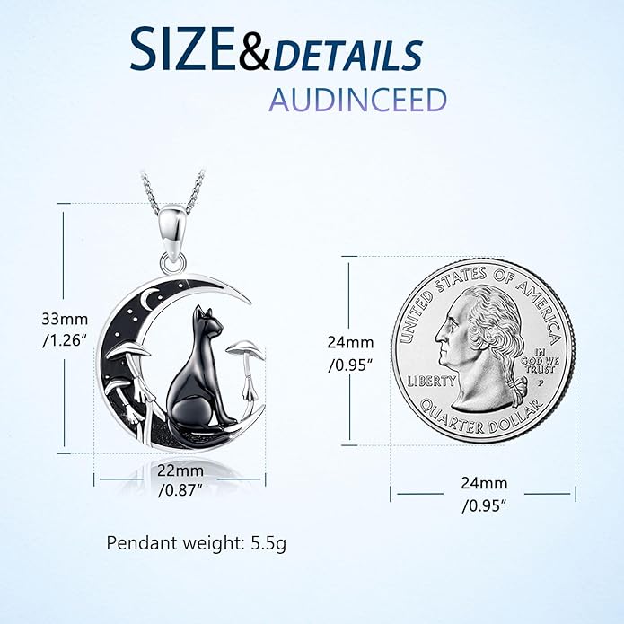 AUDINCCED Black Cat Necklace Turtle Necklace Gothic Jewelry Butterfly Necklace Cat Necklace 925 Sterling Silver Crescent Moon Necklace for Women Cat Gifts for Cat Lovers