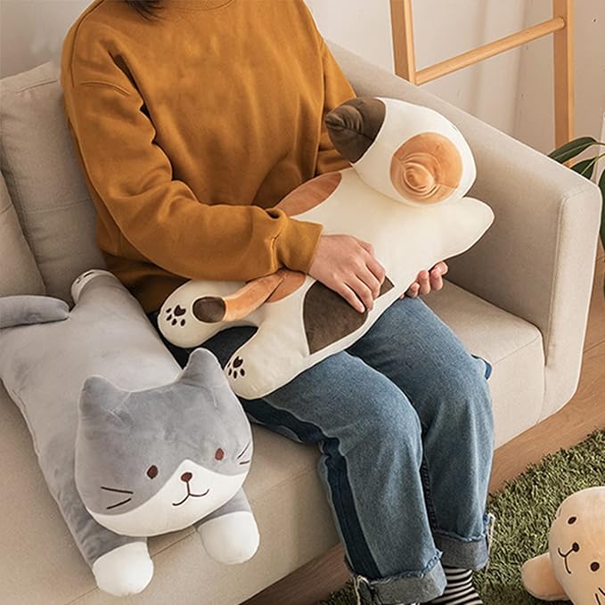 ARELUX 22in Soft Cat Big Sleeping Hugging Pillows,British Short Hair Cat Plush,Kitten Stuffed Animal Throw Pillows Accompany Plush for Friends Family Birthday