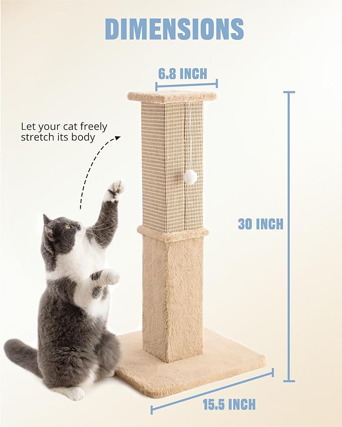 Aplatho Tall Cat Scratching Post for Indoor Cats Adults, Sturdy Cat Scratcher for Large Cats, Heavy Duty Cat Scratch Pole with Hanging Balls