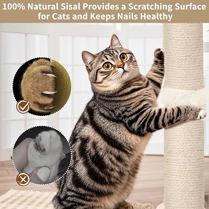 Cat Scratching Post, Sisal Scratching Posts for Indoor Cats Adults, 2 Mounting Methods Cat Scratcher with Hanging Ball and Interactive Toys for Kitten Cats, 25 inches