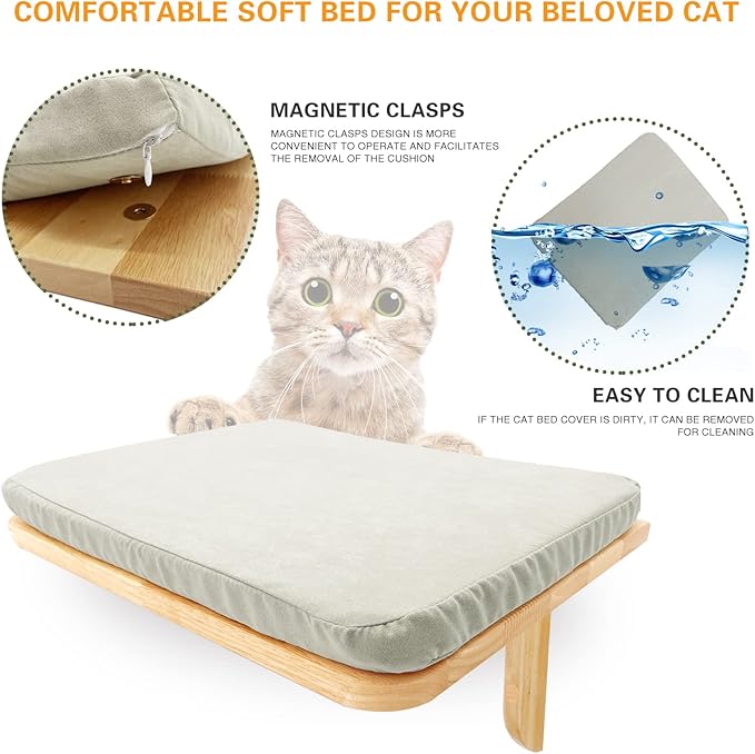 Molly & Nemo Cat Wall Hammock,Cat Wall Shelves with 2 Steps,Wood Cat Perch,Cat Wall Furniture ,Modern Cat Bed for Large Cats or Kitty