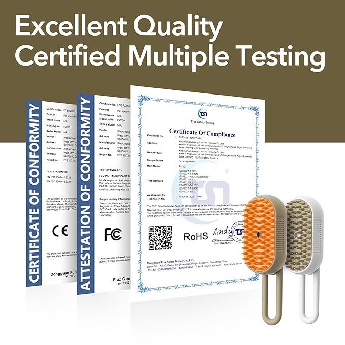 2nd Generation 3-in-1 Cat Steam Brush for Shedding, Pet Hair Removal Comb with Water Tank, Spray Cat Brush for Pet Grooming, Steamy Cat Brush for indoor Haired Cats, Dogs and Rabbits (Beige)