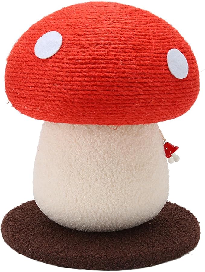 Mushroom Shaped Cat Scratch Post, Durable Grinding Claws Sisal Interactive Cat Scratch Pad Mat, Scratching Post Hung with Small Mushroom Accessories Cat Scratching Board for Pets Cats