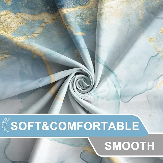 AWERT Teal Marble Shower Curtain for Bathroom Waterproof Quick-Drying Modern Abstract Shower Curtain Set with Hooks 72x84 Inch