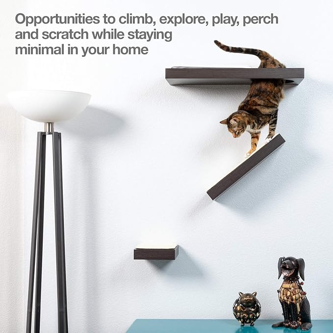 PetFusion Cat Activity Wall Shelves (Available as a 3-Piece Set or Individual Shelf.) Sisal Surfaces for Cat Scratching & Plush to Lounge, Neutral Design & Color Tones. Easy & Secure Wall Mount