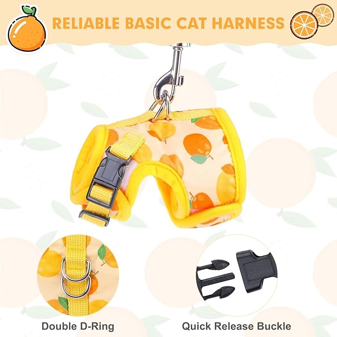 BINGPET Cat Harness with Leash Escape Proof - Fashionable Mesh Cat Dog Walking Harness Leads, Adjustable for Kitties Puppies Small Animals,Orange,M