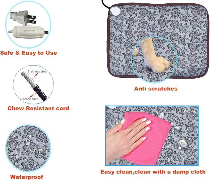 Extra Large Pet Heating pad Dog Cat Heated Bed mat Puppy Heating pad for whelping Box Electric Heating Blanket Outdoor Dog House Heater Water Resistant Easy Clean