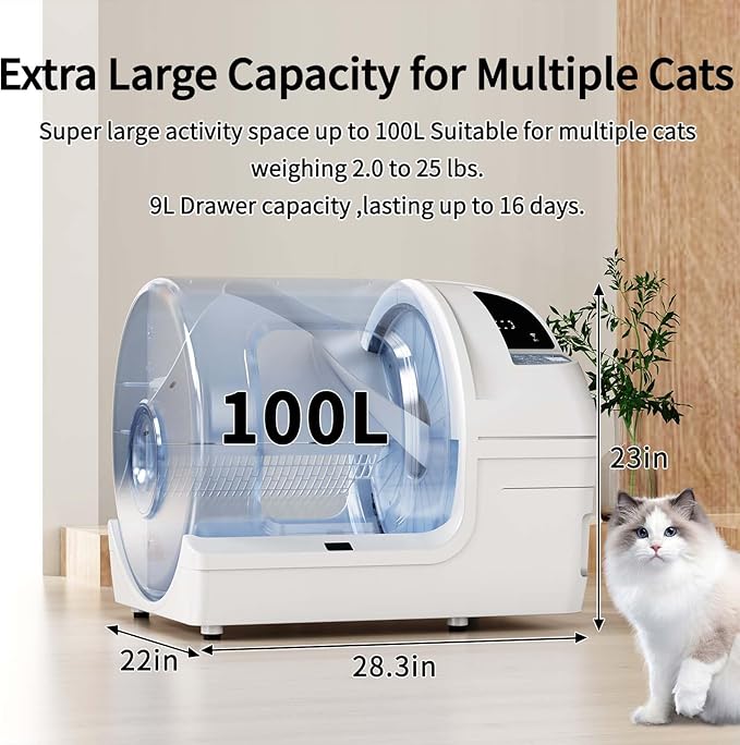 Automatic Cat Litter Box Self Cleaning - UPFAS 100L Extra Large Cat Litter Box with APP Control & Safe Alert & Smart Health Monitor, Odor Removal Cat Litter Box for Multiple Cats, White