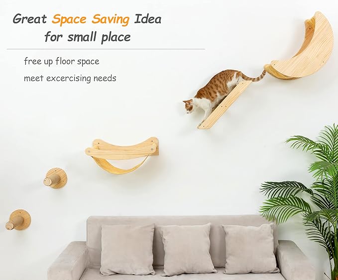 Cat Shelves and Perches Wall Mounted Cat Hammock for Lagre Cats Beds & Furniture Wood Moon Cat Shelf with Climbing Steps(Plus Size)