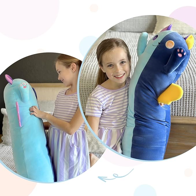 41.7Inch Long Cat Plush Pillow, Soft Kawaii Long Cat Stuffed Animal, Blue Cuddle Pillow Gift for Kids, Girlfriend, Birthday, Thanksgiving, Christmas