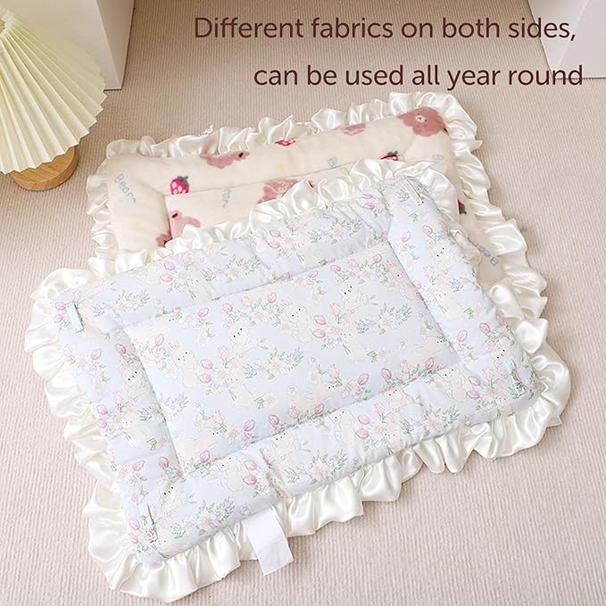 Cat Bed Mat, Double-Sided Usable Cat Cage Mat for Four Seasons Universal, Flannel Side Rustic Pet Bed Mat, Cozy and Soft Crate Mat for Sleeping Improve (Light Blue Bunny, 22.5'' x 16.9'')