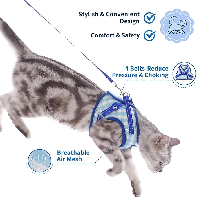 Supet Cat Harness and Leash Set - Soft Mesh Adjustable Cat Vest Harness with Reflective Strap for Walking Cat and Puppy Rabbit