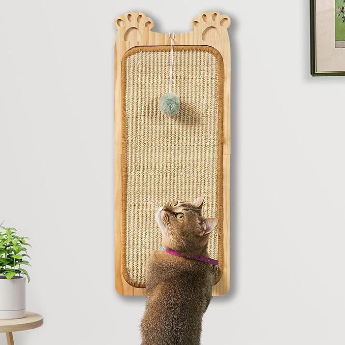 Wall Mounted Cat Scratcher, Cat Wall Scratching Post, Sisal Cat Wall Scratcher with Cat Ball Toy, Wood Cat Scratching Board for Indoor, Cat Wall Furniture Scratch, Cat Wall Scratcher