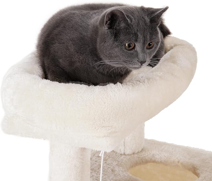 Heybly Cat Tree, Cat Tower for Indoor Cats,Multi-Level Cat Furniture Condo for Large Cats with 2 Padded Plush Perch, Cozy Basket and Scratching Posts HCT023M