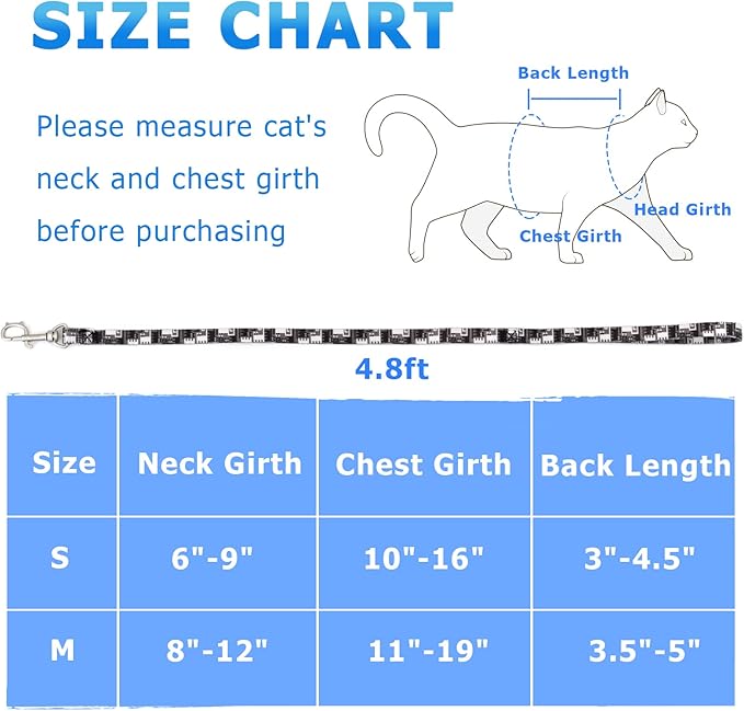 Supet Cat Harness and Leash Escape Proof, Adjustable Cat Leash and Harness Set for Walking, Lightweight Cat Harness for Large Small Kittens
