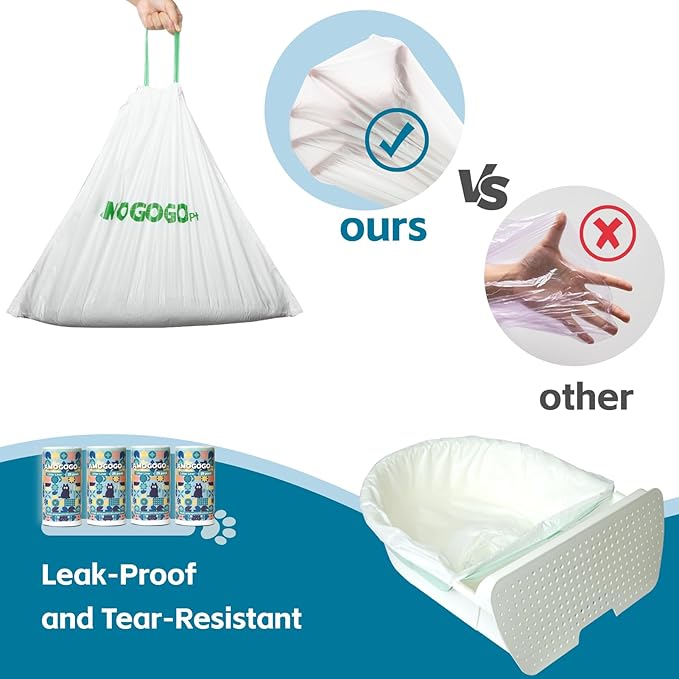 100 Pack Litter Box Bags, Compatible with Self Cleaning Litter Box Scooper Young and Luxury Pro, Automatic Litter Box Liners, Replacement Trash Bags with Drawstring, 25.59" x 15.75"