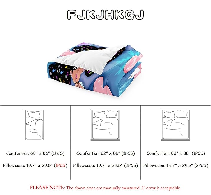 African American Black Comforter Set, Queen Bed Bedding Sets Cute Teenage Bedding Blue Girl with Love Prints Soft Microfiber 3 Piece Queen Size Quilt Set, 1 Comforter + 2 Pillowcases