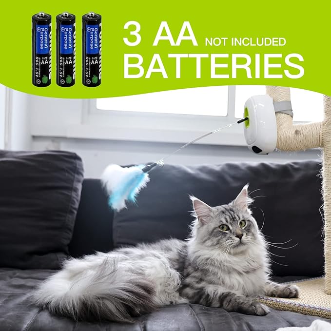 ALL FOR PAWS Automatic Cat Wand Toy Motion Activated Interactive Cat Toys Enrichment Feather Teaser Toys with Post Adaptor for Indoor Cats