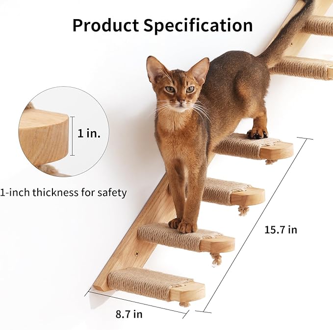 FUKUMARU Cat Climbing Shelf Wall Mounted, Four Step Cat Stairway with Jute Scratching for Cats Perch Platform Supplies