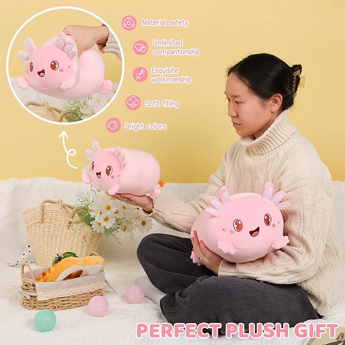 AIXINI Cute Pink Axolotl Plush Pillow 8" Luminous Salamander Axolotl Stuffed Animal, Soft Kawaii Plushies Hugging Plush Pillow Toy Gifts