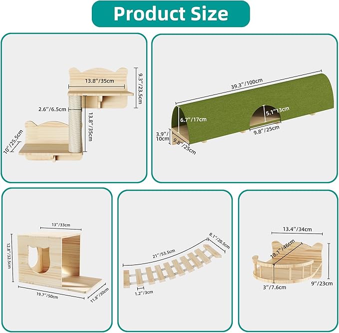 YITAHOME Cat Wall Shelves and Perches for Wall, Solid Wood Wall Mounted Cat Furniture 16 Piece Set, Cat Climbing Shelves Playground Scratching Post with 8 Steps Indoor Mounted Condos House