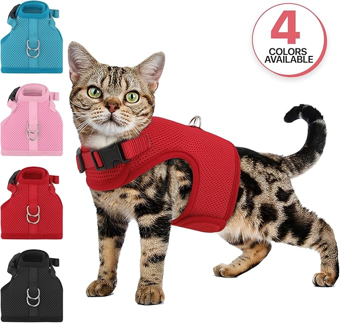 MoNiBloom Soft Cat Harness for Walking Escape Proof and Travel, Kitten Adjustable Breathable Vest Harness - Red, S