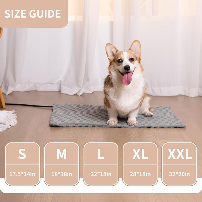 22x18 Inch Cat Heating Pad, Heated Cat Bed Indoor, Heated Dog Bed with Steel-Wrapped Cord, 25-Level Timer & 11-Level Adjustable Temperature Pet Heating Pad