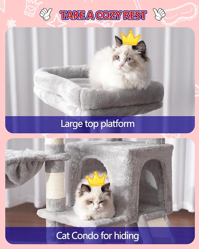 Cat Tree, Cat Tower with condo, 2 Baskets, Large Platform, Scratch Board, Cat Scratching Posts for Indoor Cats, Light Gray GCT003SW