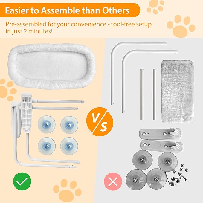 L&W BROS. Cat Window Perch Cat Hammock with 4 Suction Cups Easy to Assemble 20.5"x 11.2" Cat Window Bed for Large Heavy Cats Indoor(M 1Pc with Bed)