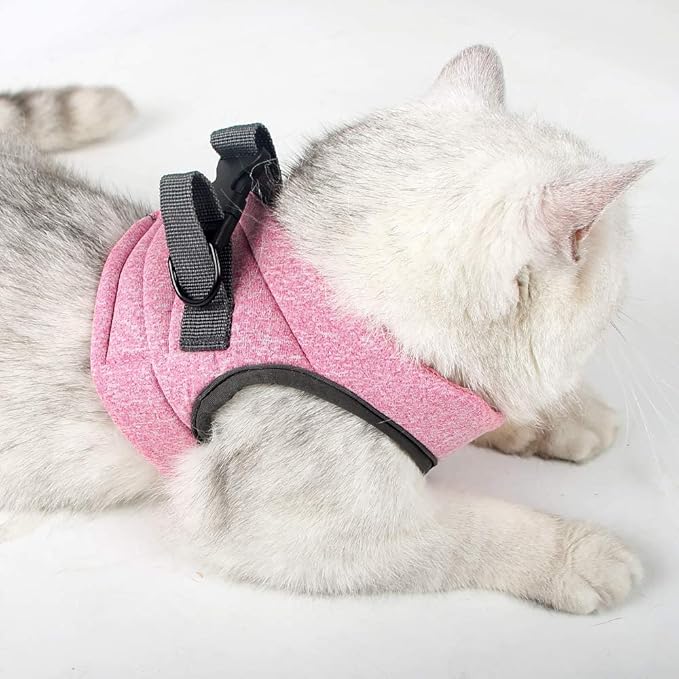 Heywean Cat Harness and Leash - Ultra Light Escape Proof Kitten Collar Cat Walking Jacket with Running Cushioning Soft and Comfortable Suitable for Puppies Rabbits (M, Pink)