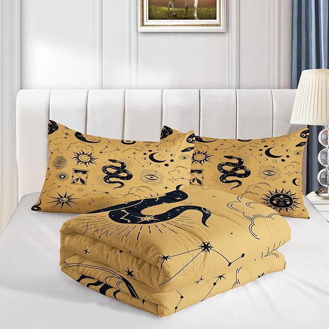 AILONEN Sun and Moon Comforter Set for Teens Boys Kids Girls, Galaxy Astrology Bedding Set Queen Size,Bohemian Sun Moon Quilted Duvet,Galaxy Astrology Quilt,1 Comforter 2 Pillowcases 3 Piece