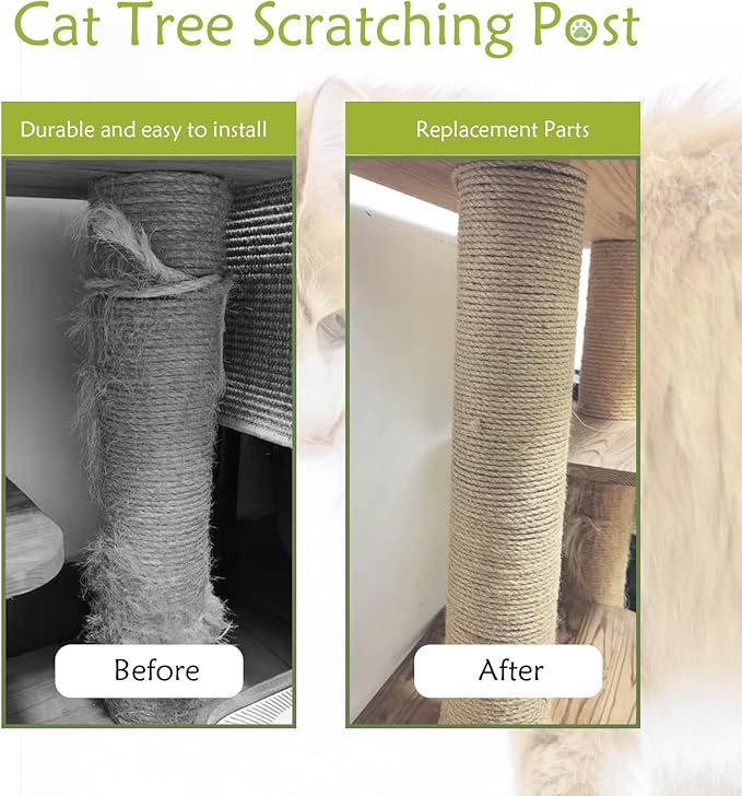 4 Pcs Cat Scratching Post Replacement for Indoor 15.7 x 3.1 Inches Cats Tree Replacement Parts Natural Sisal Cat Scratch Posts Refill Pole Part with M8 Screws Spare Cat Furniture Accessories