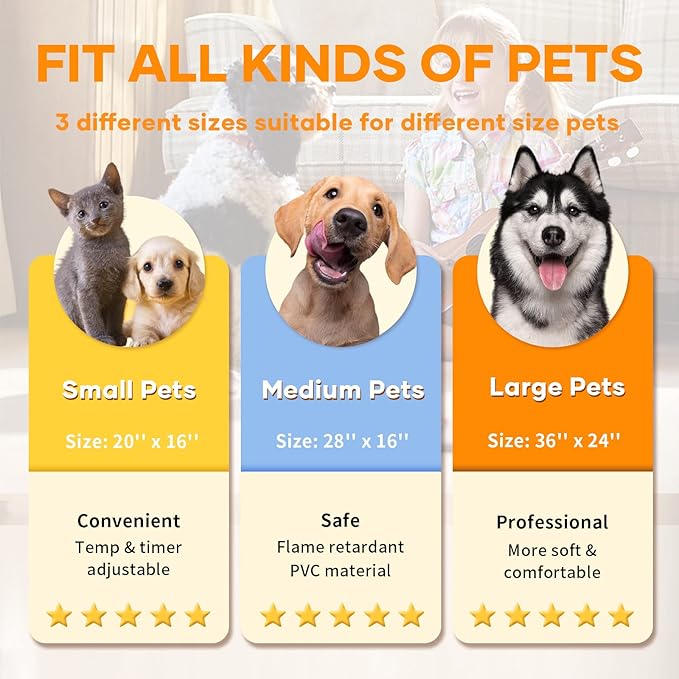 Outdoor Pet Heating Pads for Dogs, Safe Electric Cat Heating Pad with Timer, 6 Levels Adjustable Temperature Dog Cat Heated Bed Pad For Dog Cat House,Dog Heat Pad Outside with Removable Washable Cover