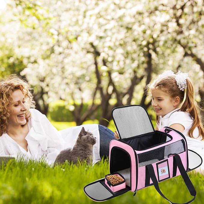 20" Large Cat Carrier Soft Sided Carrier for Cats Under 25 lbs, Folding Dog Carrier 20" Carrier for 2 Cats Travel Carrier -Large- Pink