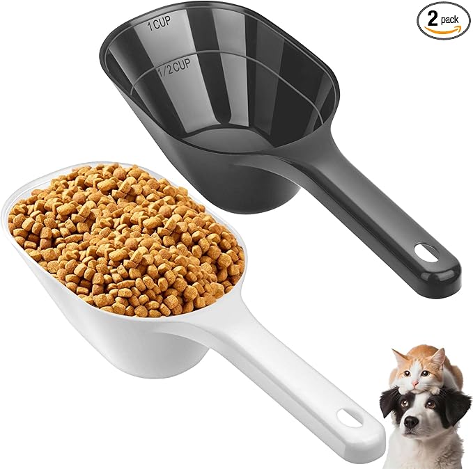 2 Pack Dog Food Scoop, 1 Cup Pet Food Scoop With Measuring Lines (Black and White)