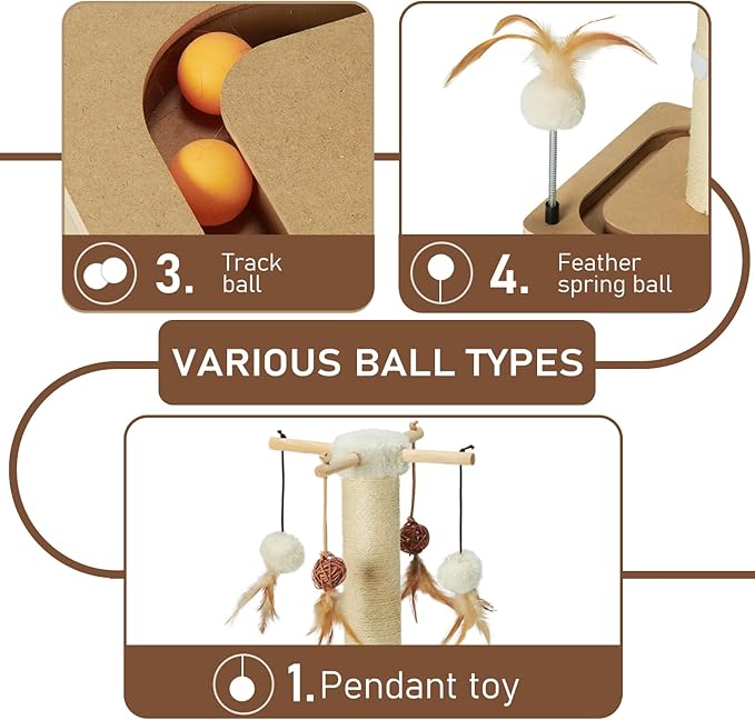 PEEKAB Cat Scratching Post 33 Inches Tall Large Sisal Scratch Post with Track Ball Toys for Indoor Cats and Kittens,Cat Scratcher Toy Beige