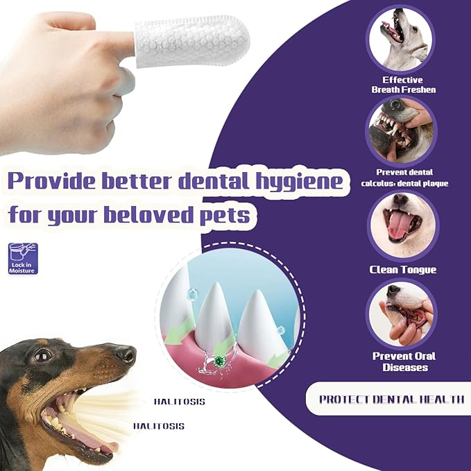55 Counts Dogs & Cats Dental Care Wipes - Dog Teeth Cleaning Finger Wipes - Dog Tooth Brushing Kit Dental Wipes - Remove Bad Breath by Removing Plaque and Tartar Buildup & Freshens Breath
