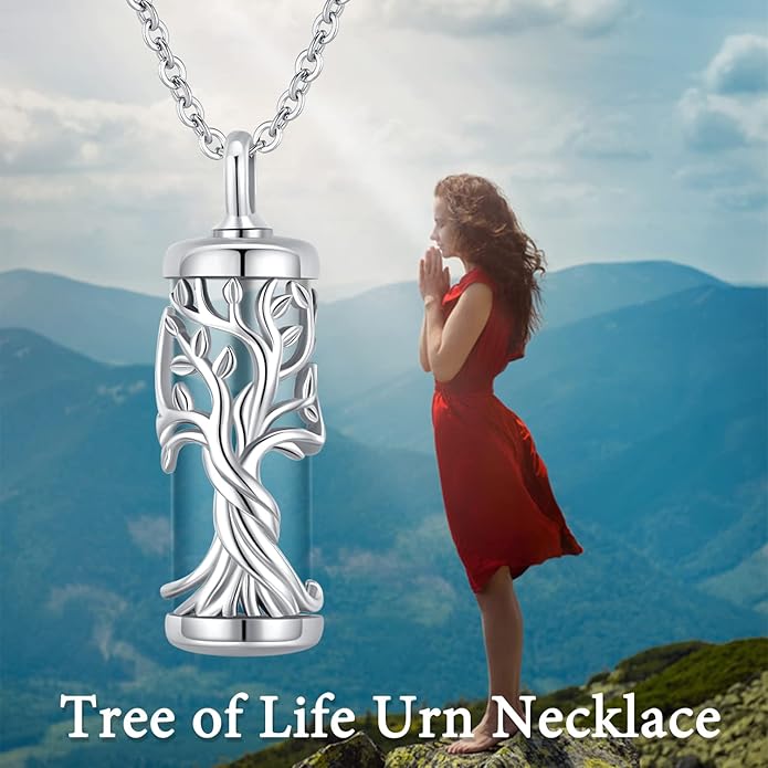 Aniu Cremation Jewelry for Ashes S925 Sterling Silver Urn Necklace Memorial Necklace for Human Ashes of Loved Ones Keepsake Pendant for Men Women