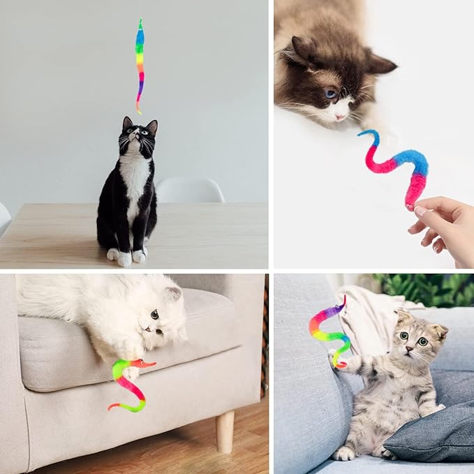 3 PCS Rainbow Fuzzy Worm Toys String Pets,Large Fuzzy Worms On String Bulk Trick Toy Party Favors for Kid Cat (19 Inch)