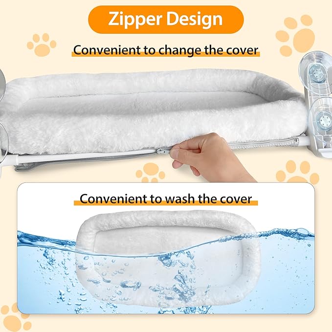 L&W BROS. Cat Window Perch 2 Pack Cat Hammock with 4 Suction Cups Easy to Assemble 20.5"x 11.2" Cat Window Bed for Large Heavy Cats Indoor(M 2Pc with Bed)