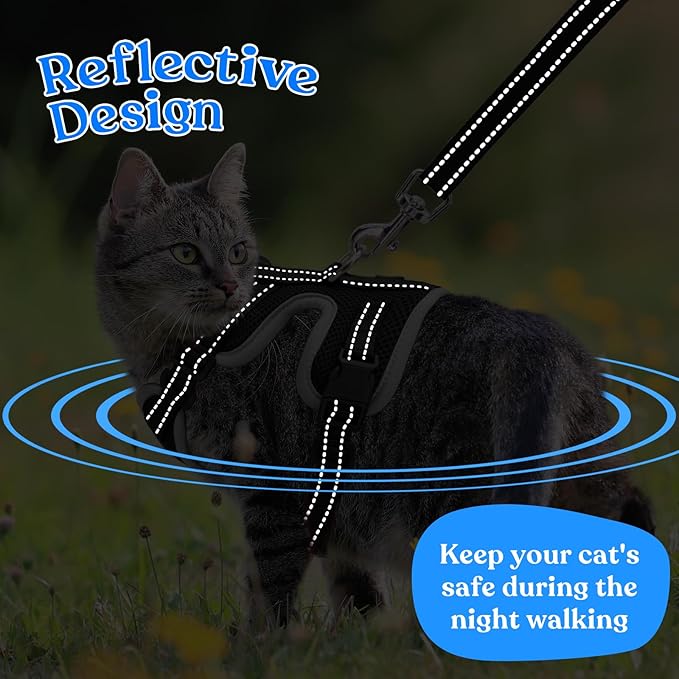 Supet Cat Harness and Leash for Walking Escape Proof, Adjustable Harness for Cats, Easy Control Large Cat Harness for Medium Small Cat, Black M