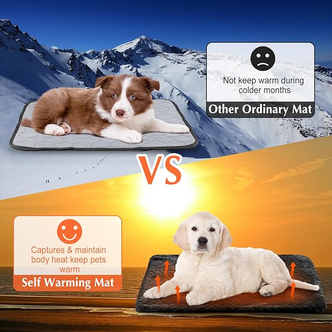 4 Pack Self Heating Cat Pad Self Warming Cat Mat Non Slip Warm Dog Bed Pad Mat Washable Pet Kennel Pad Crate Bed Mat Removable Cover Cat Blanket for Indoor Outdoor(Black,20 x 28 Inch)