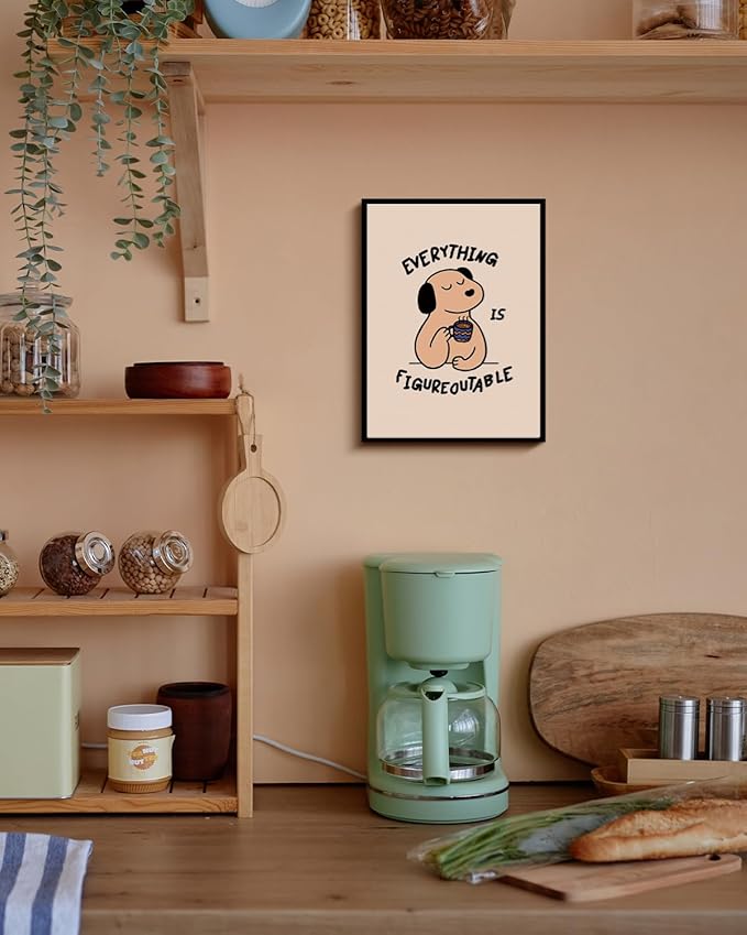 12"x16" Cozy Cute Motivational Framed Canvas Inspirational Wall Art, Uplifting “Everything Is Figureoutable” Wall Decor, Positive Quote Dog Coffee Modern Artwork Home Office Decor