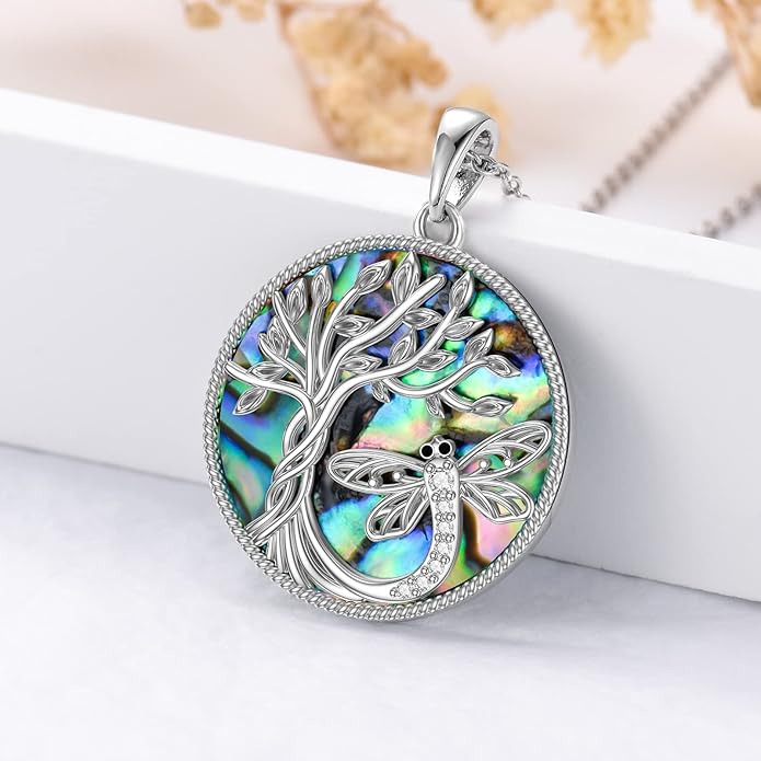 TOUPOP Tree of Life Animal Necklace 925 Sterling Silver Crystal/Abalone Shell Animal Pendant Jewelry Birthday Mothers Day Gifts for Women Mom Wife Her